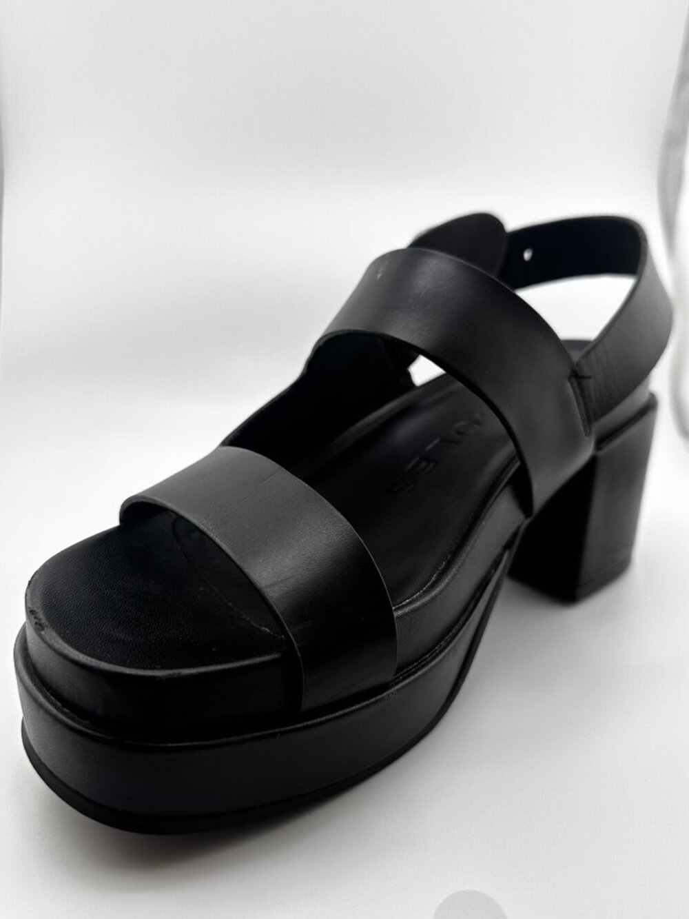 Aerosoles Clarkson Black Leather Platform Block Heel Sandals Size 7.5M - Picture 10 of 14